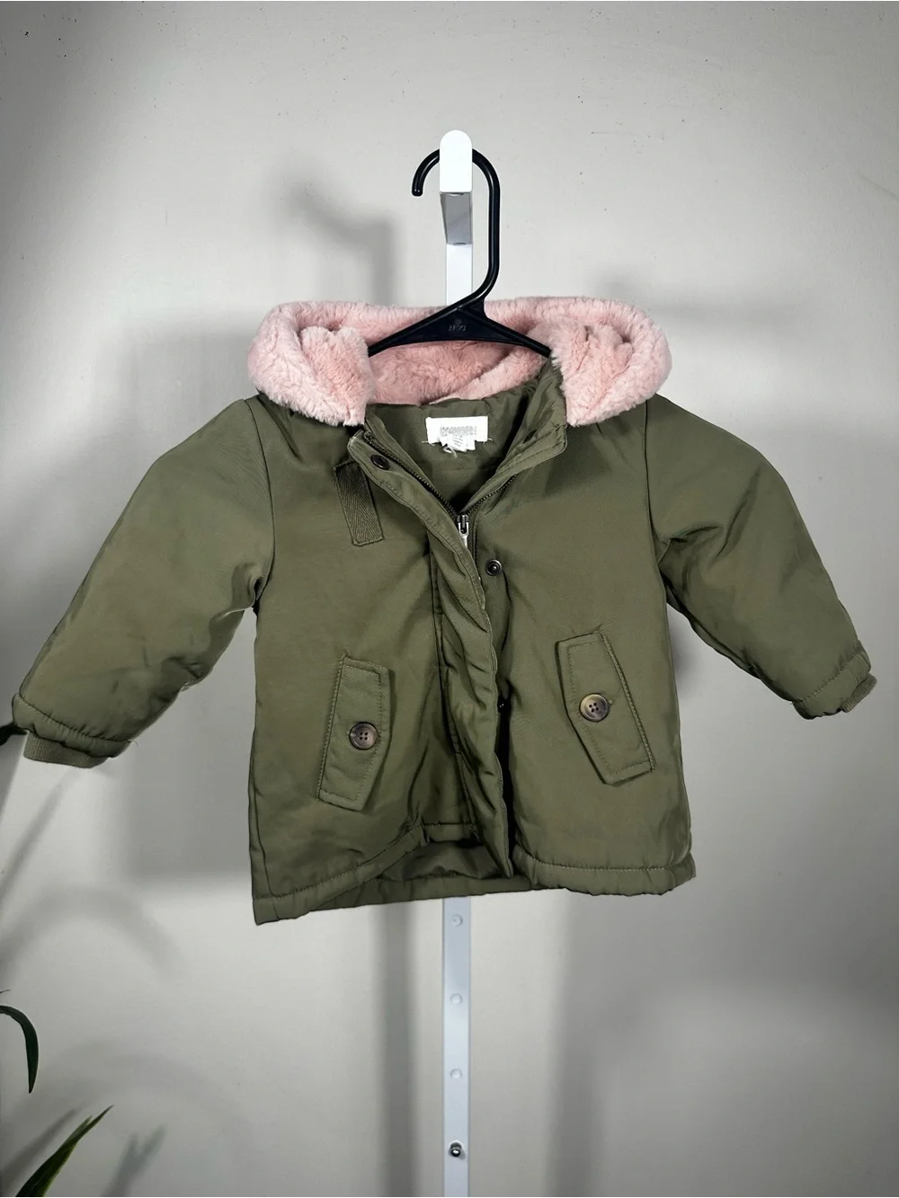 G1. Gymboree Girls Olive Green Pink Faux Fur Hooded Parka Jacket Fall 2018